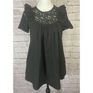 ZARA Tunic Top XS Ruffle Lace Embroidery Pockets Cotton Shirt 8941